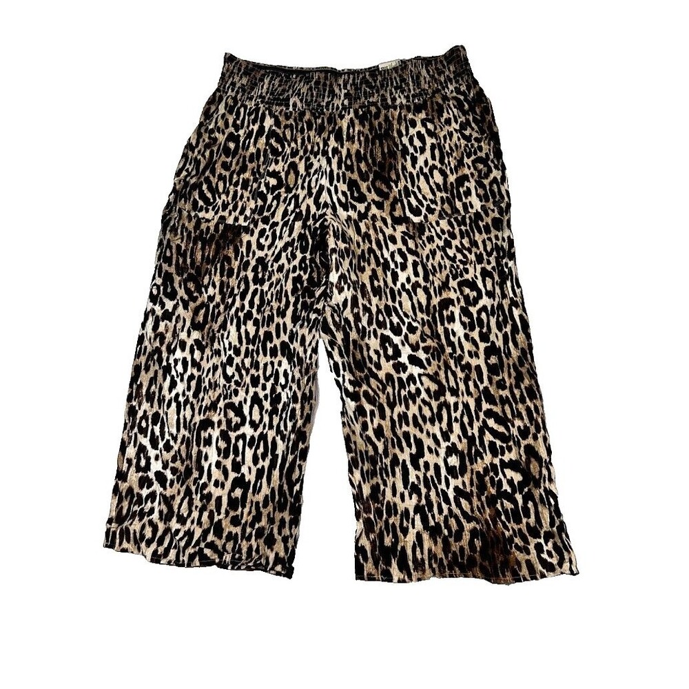 Simply Vera Wang Womens 3X Pants Leopard Animal Print Smocked Waist NWT